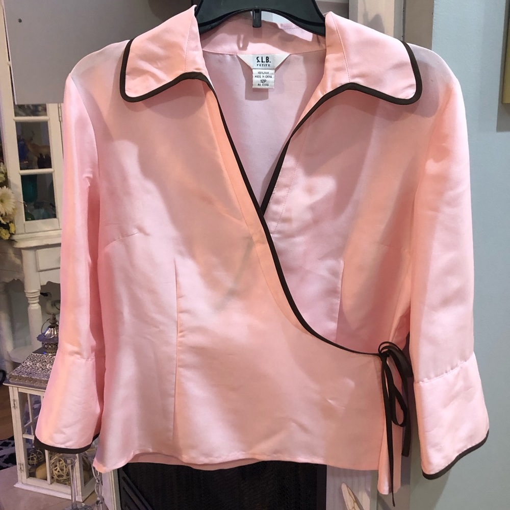 VINTAGE S.L.B Petite 100% Silk Blouse Shirt Top